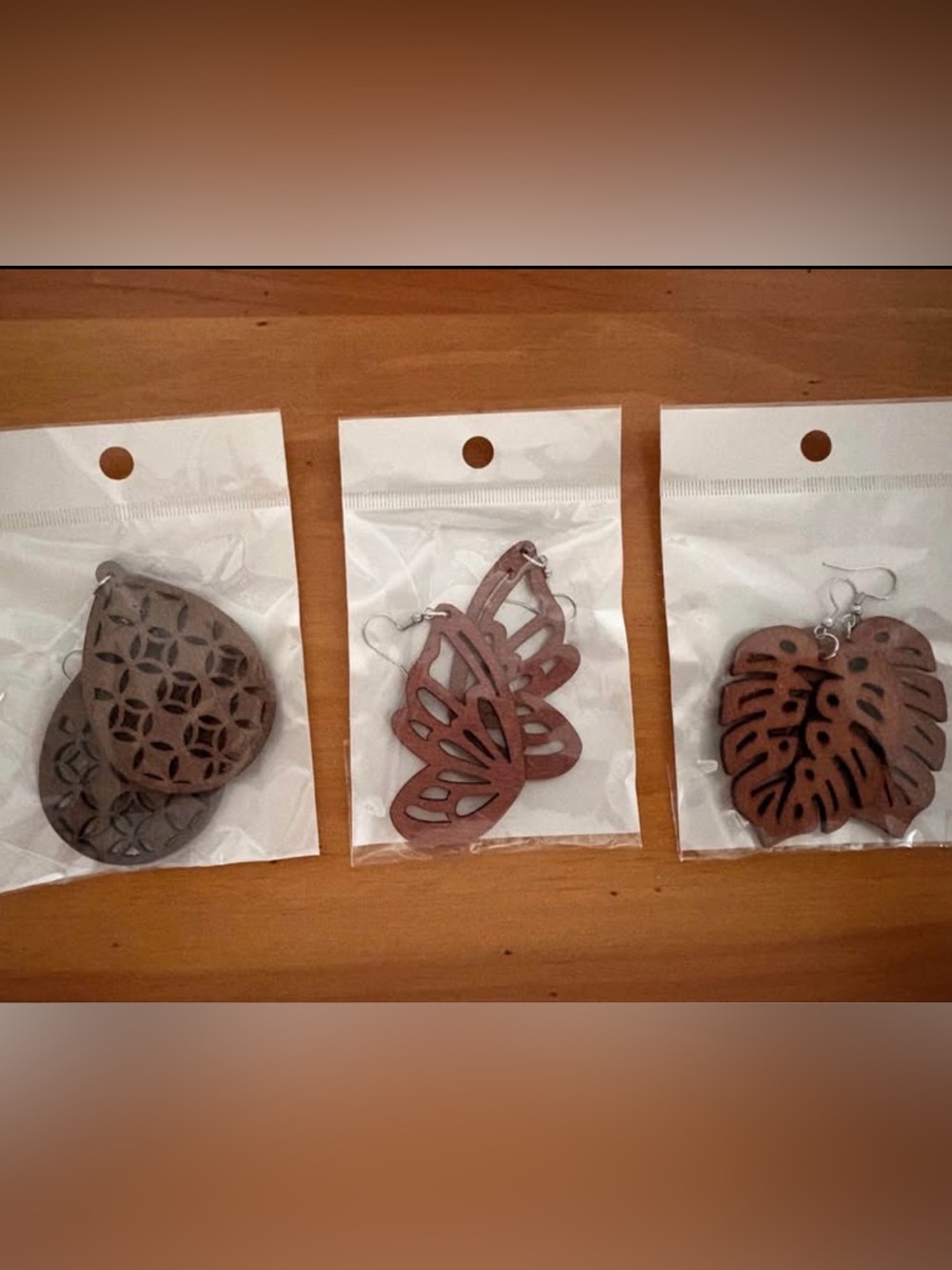 Brown Wooden Earrings (Teardrop, Butterfly, Monstera Leaf)